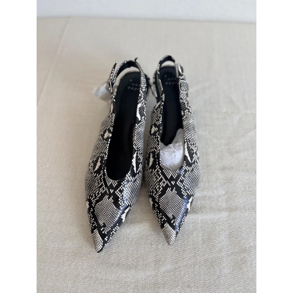 A New Day Samantha Slingback Pumps 11 Black Snakeskin Kitten Heel Pointed Toe